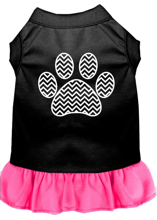 Chevron Paw Screen Print Dress Black with Bright Pink Med